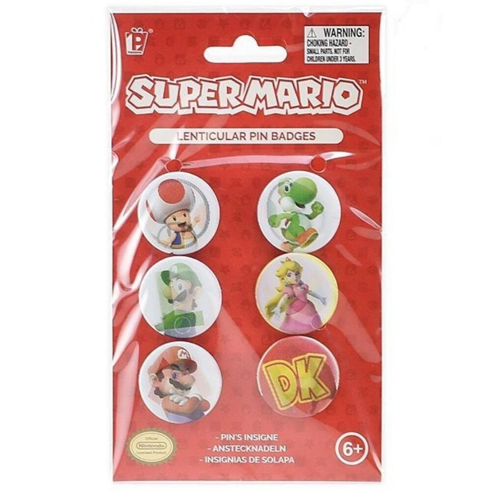 SUPER MARIO BROS.: SUPER MARIO LGO - 6-PIECE LENTICULAR BOTTON PACK BY PALADONE